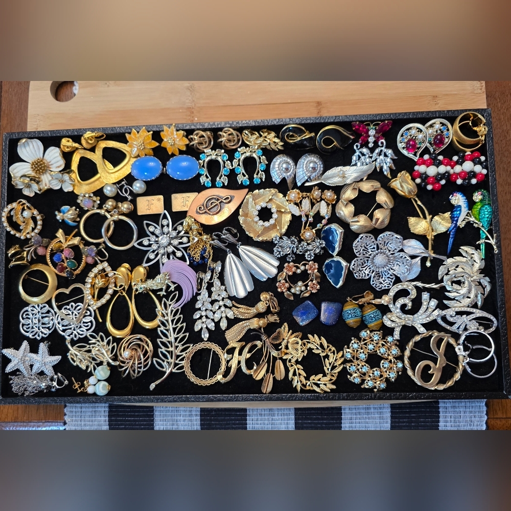 *Final Price* Huge Tray Assortment Lot Vintage Brooches & Earrings Bundle Estate